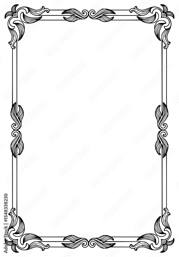 Poster ornate outline frame for typography design on transparent background, isolated vector image