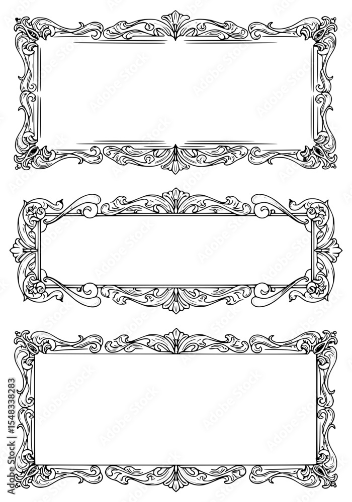 Poster three vintage outline frames for typography design on transparent background, isolated vector image