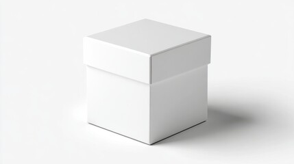 Premium photo of blank white cube gift box with closed hinged flap lid on white background. Clipping path around box mock up. 3d illustration.