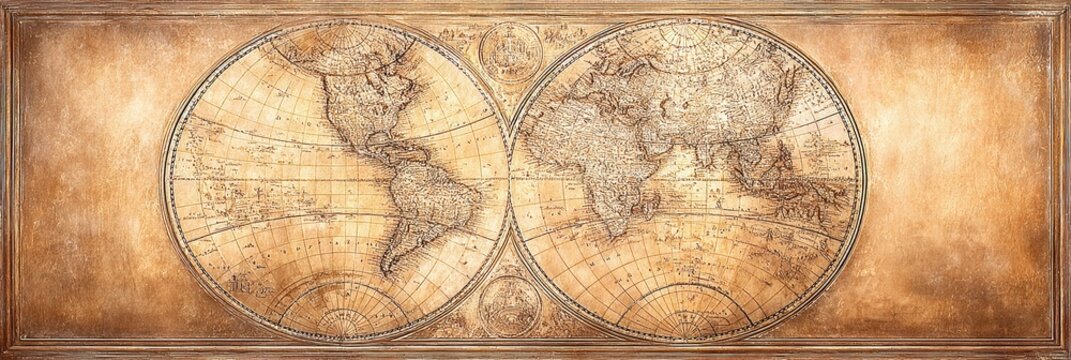Detailed Antique World Map Showcasing Exploration Routes During the Age of Exploration Era