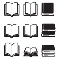 Collection of book icons isolated on white background