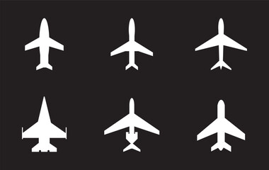 Airplane icon set. Aircrafts flat style stock vector collection isolated on transparent background. Flying plane travel journey symbol. Transportation sign. flight mode icon. Airliner raise minimal.