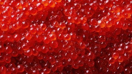 Overhead shot of vivid red caviar forming a rich, textured background