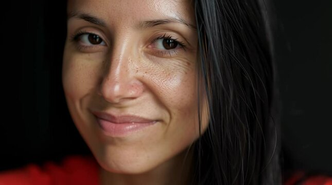 portrait of an average hispanic woman, everyday life.no make up, real people, looking at the camera	
