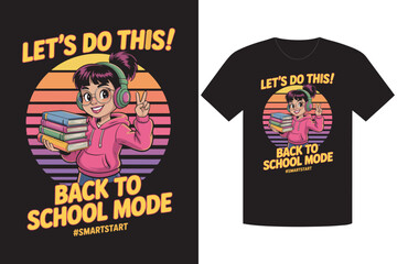 Fun Back to School Mode TShirt Design Featuring Girl with Books and Retro