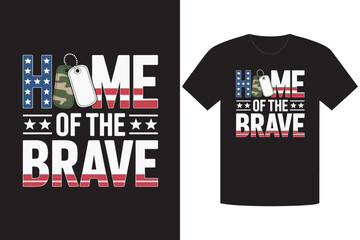 Patriotic Home of the Brave Black TShirt Design with Dog Tags and USA Elements