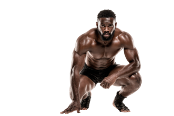 Wrestling Player Ready to Compete in Intense Match on White Background