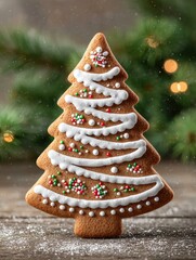 Decorated Christmas Tree Gingerbread Cookie with Sprinkles