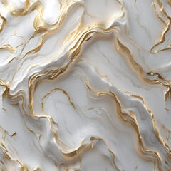 Obraz premium Abstract marble texture featuring flowing white and cream waves with sparkling gold veins. The design conveys a luxurious and elegant aesthetic, characterized by smooth, undulating patterns