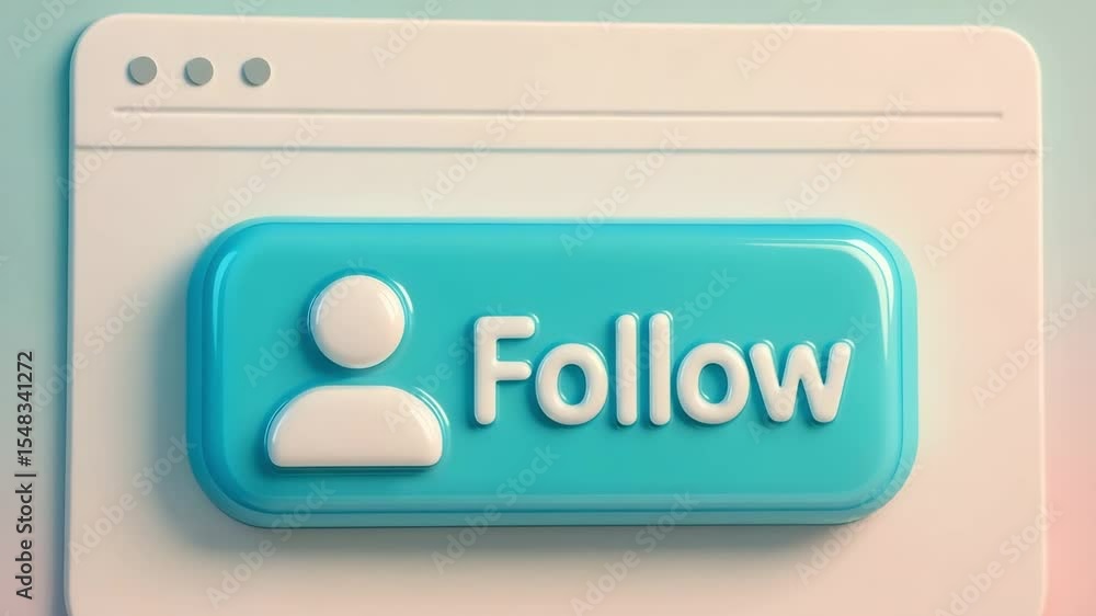 Poster A glossy 3-d like follow button pops from a pastel web interface mockup. Concept of social engagement and user interaction.
