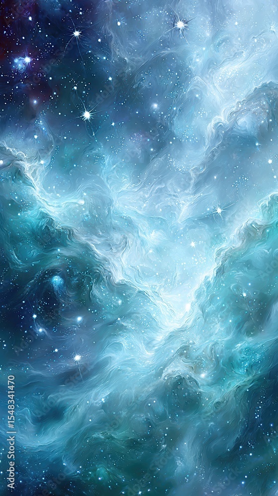 Poster exploring the cosmic wonders of the universe through vibrant colors and celestial formations