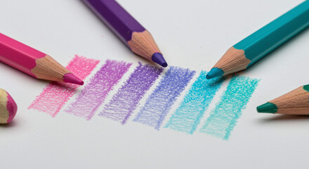 Naklejka premium Colored Pencils and Color Swatches on White Paper