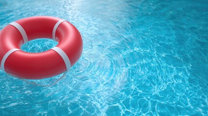 Lifebuoy Floating in Clear Water Emphasizing Water Safety Protocols for Pool Areas