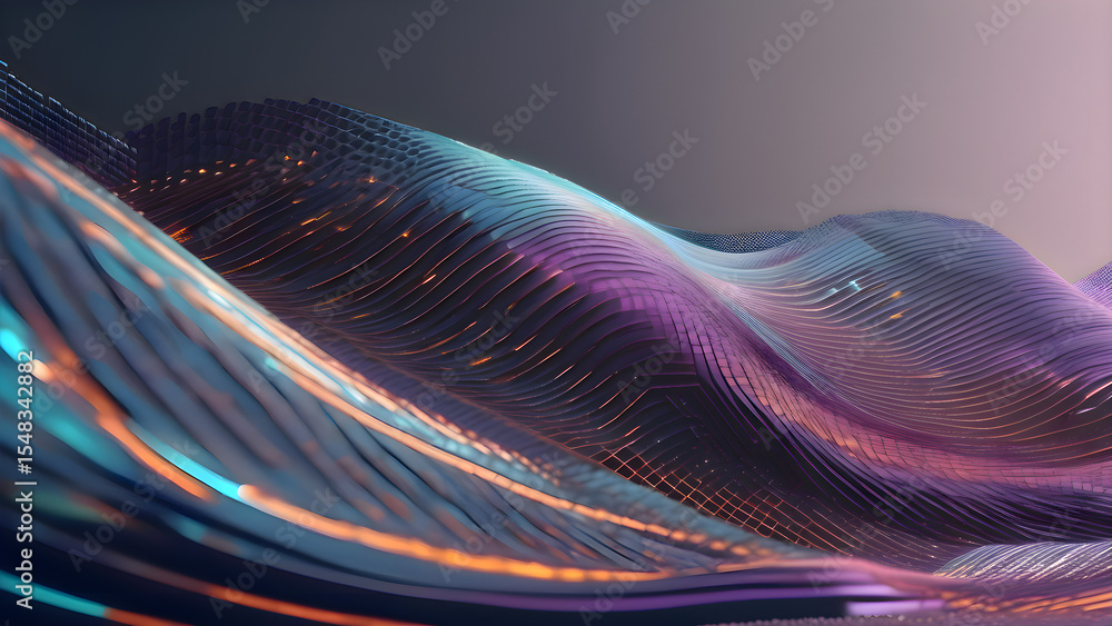Aufkleber close up digital view of a flowing wave made of multicolored lines creating a smooth abstract moveme