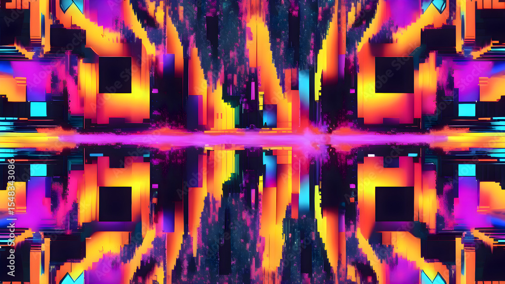 Poster colorful abstract pattern reflected in water with light ripples creating symmetry and artistic visua