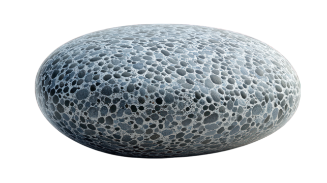 Porous gray stone sphere isolated on a black background