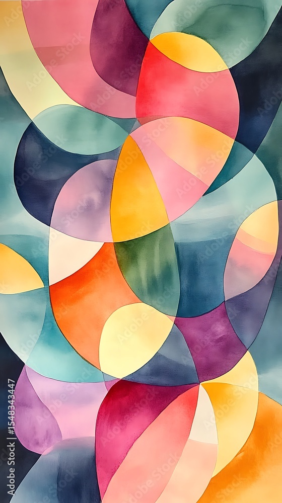 Poster fluid watercolor texture forming geometric shapes and gradients creates a visually intriguing and dr