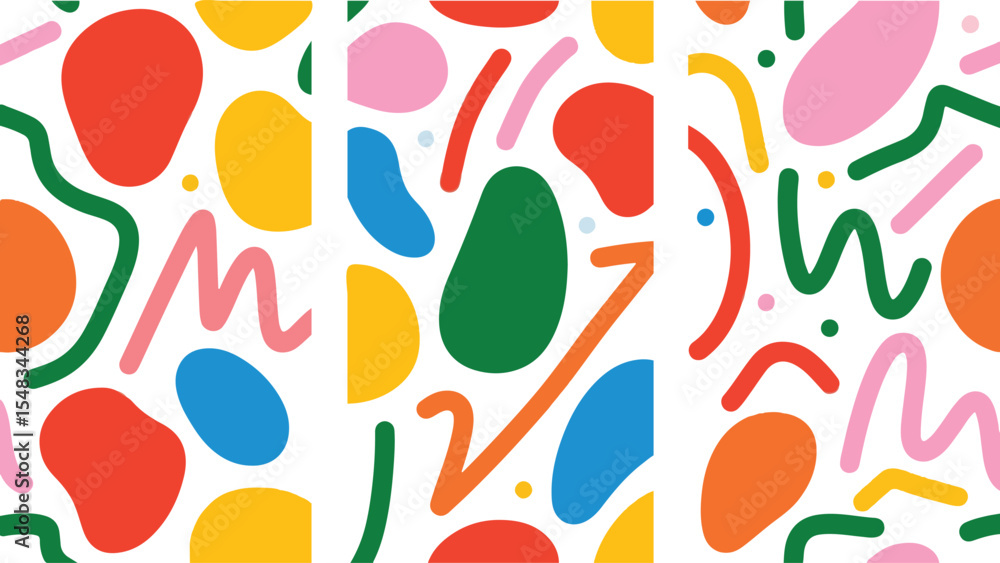 Aufkleber colorful abstract shapes pattern with bold colors and playful design on a white background for moder