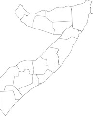 Somalia Outline Map with Administrative Divisions, Black and White Political Map 