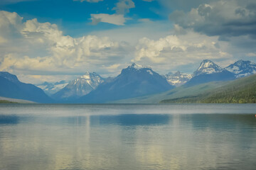 Lake McDonald in Glacier National Park, Montana, as viewed from Apgar Village on the west shore.