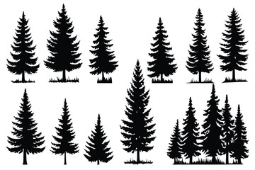 Obraz premium Black pine tree illustrations – natural forest and Christmas tree vector set