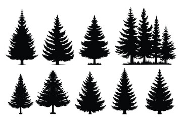 Black pine tree illustrations &ndash; natural forest and Christmas tree vector set