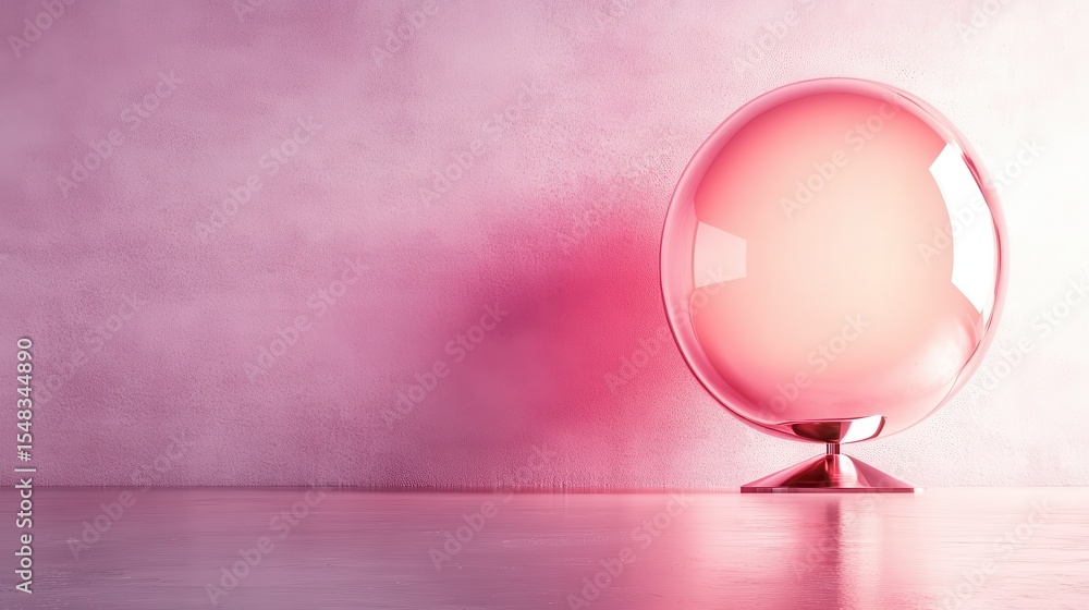Poster a stunning glossy pink sphere rests elegantly on a reflective surface, casting soft shadows and crea