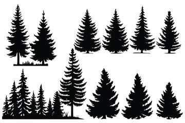Obraz premium Set of pine tree silhouette vectors – evergreen forest and nature elements