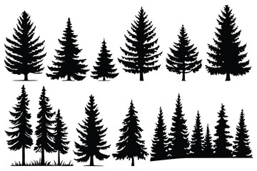 Set of pine tree silhouette vectors &ndash; evergreen forest and nature elements
