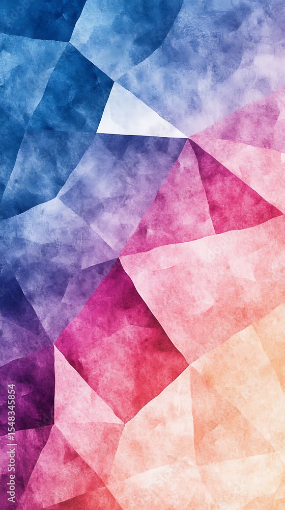 Poster abstract watercolor gradient featuring interwoven geometric patterns and minimalist shapes forming a
