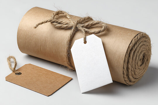 Kraft Paper Roll Tied with Jute Twine Blank Tags string