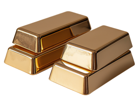 Shiny gold bars stacked neatly in pairs