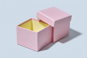 Pastel Pink Cube Shaped Gift Box Open Lid Pale Yellow Interior