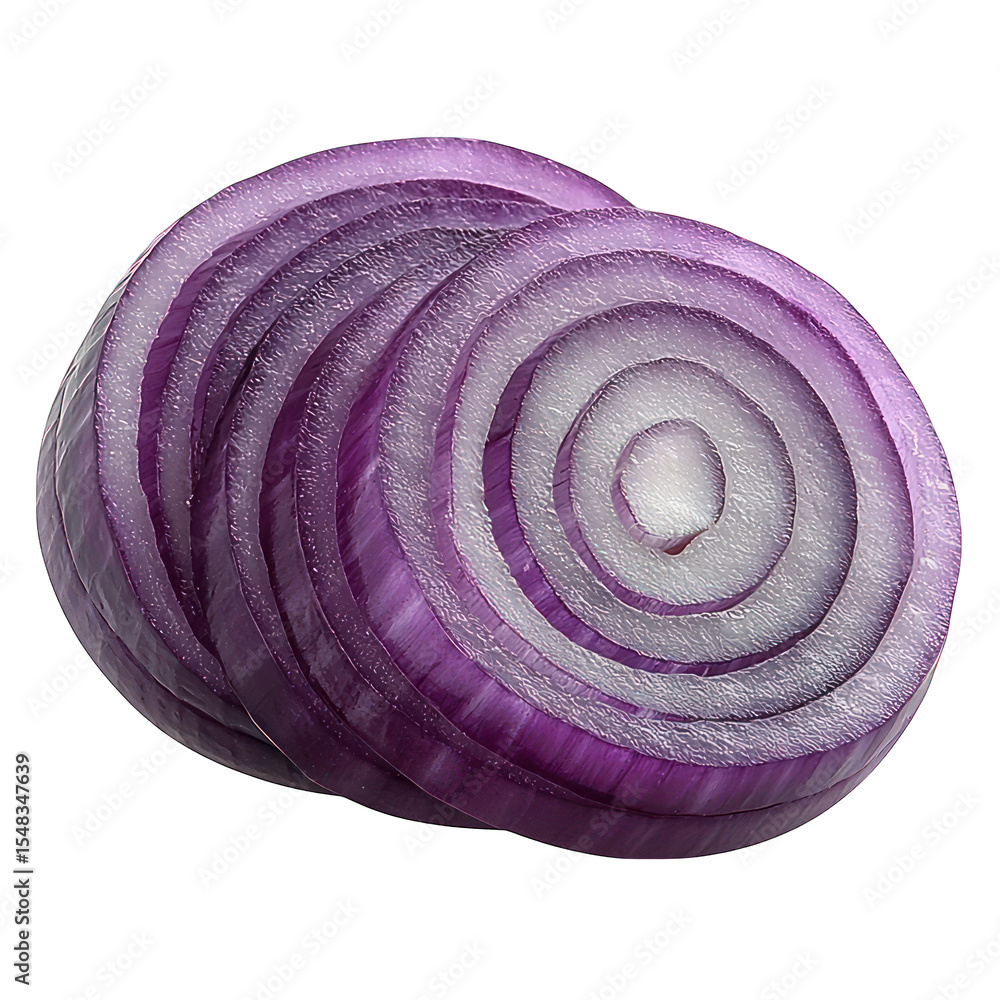 Poster sliced red onion stack, isolated on black background
