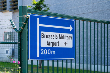 Sign of the Brussels Military Airport domain in Melsbroek Steenokkerzeel, Flemish Brabant, Belgium