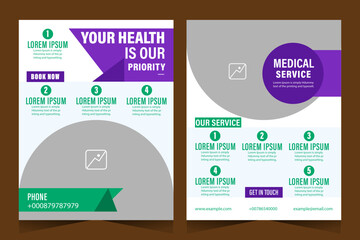 Corporate healthcare cover a4 template design and flat icons for a report and medical brochure design, flyer, leaflets decoration for printing and presentation vector.