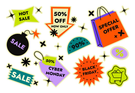 Black Friday Sale Stickers and Shopping Labels Set
