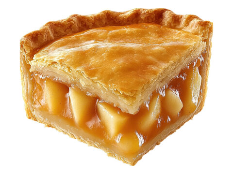Sliced apple pie, golden crust, translucent filling