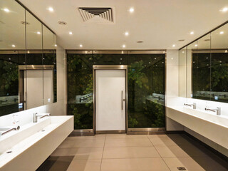 modern interior design in public bathroom in shopping mall Wroclaw, Poland