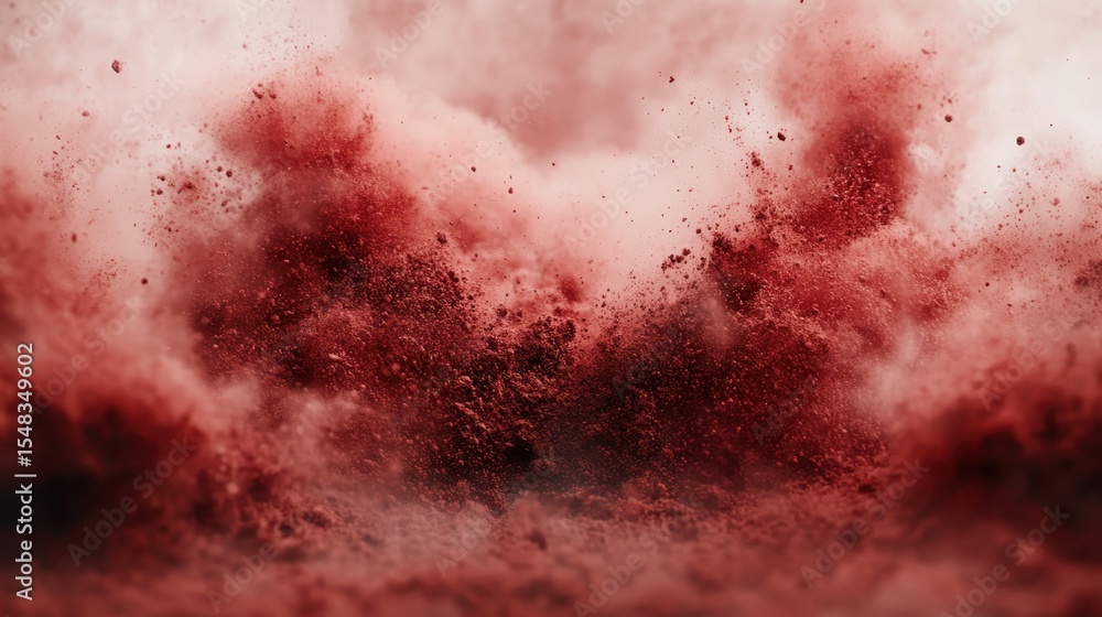 Poster an artistic depiction of a red dust explosion creates a dramatic and dynamic visual resembling cloud