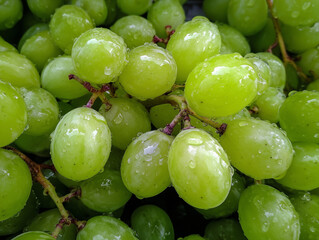 Fresh Green Grapes Close-Up with Water Droplets – Healthy Organic Fruit, Juicy Texture, and Natural Food Background 