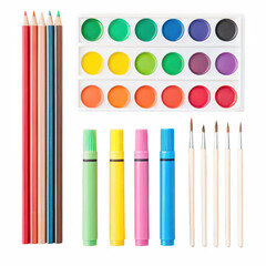 Fototapeta premium Youth art supplies png kids art tools png children�s paint set png beginner art kit png school art supplies png drawing tools png transparent background image