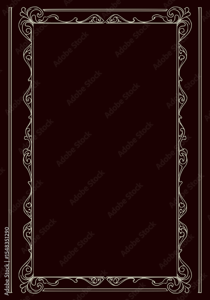 Poster outline frame for typography design with decorative borders in dark background, isolated vector imag