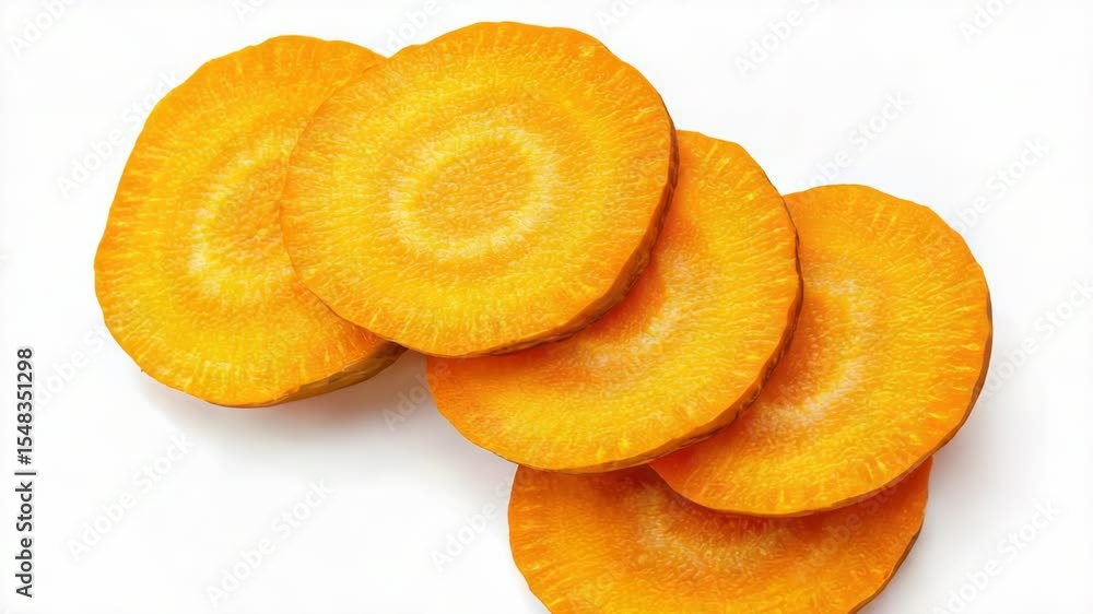 Poster A collection of carrot slices arranged neatly on a clean white background