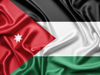 Naklejka premium Top-down view of a badly creased silk flag of jordanian