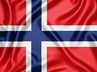 Fototapeta premium Top-down view of a badly creased silk flag of norway