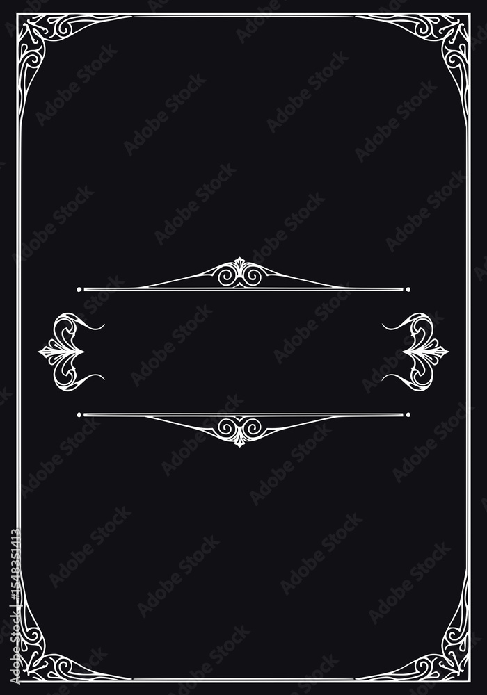 Poster decorative outline frame for typography design on black background, isolated vector image