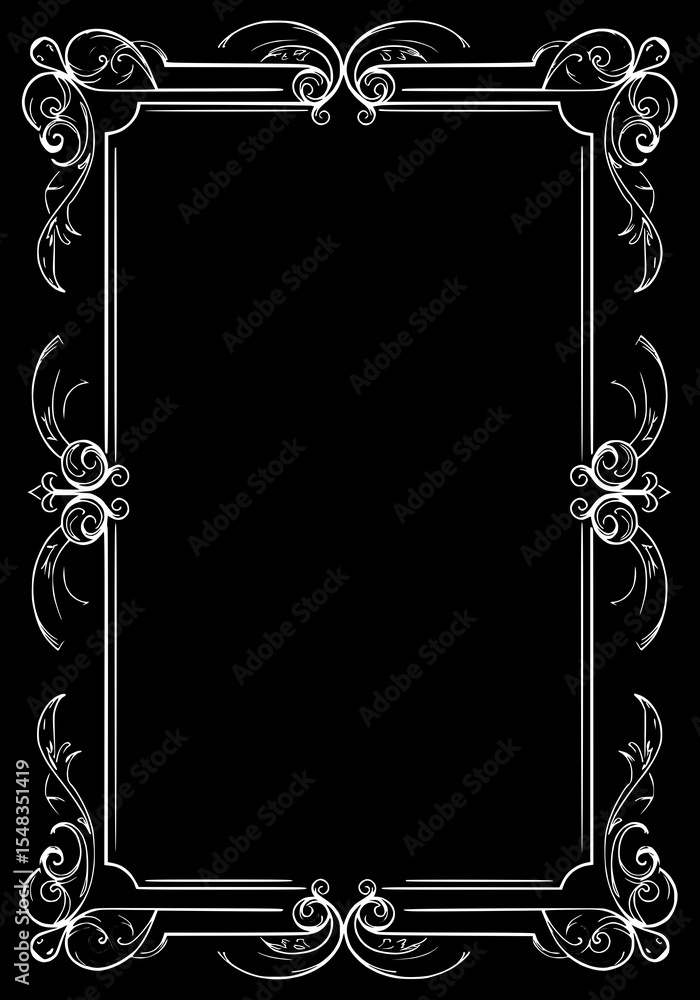 Poster decorative outline frame on black background for typography design, isolated vector image