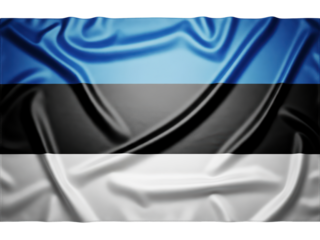 Top-down view of a badly creased silk flag of estonia on a transparent background.