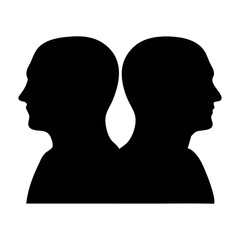 Silhouette of two heads profile facing opposite directions black and white illustration